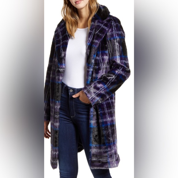Sam Edelman blanket plaid faux fur coat - Picture 3 of 4